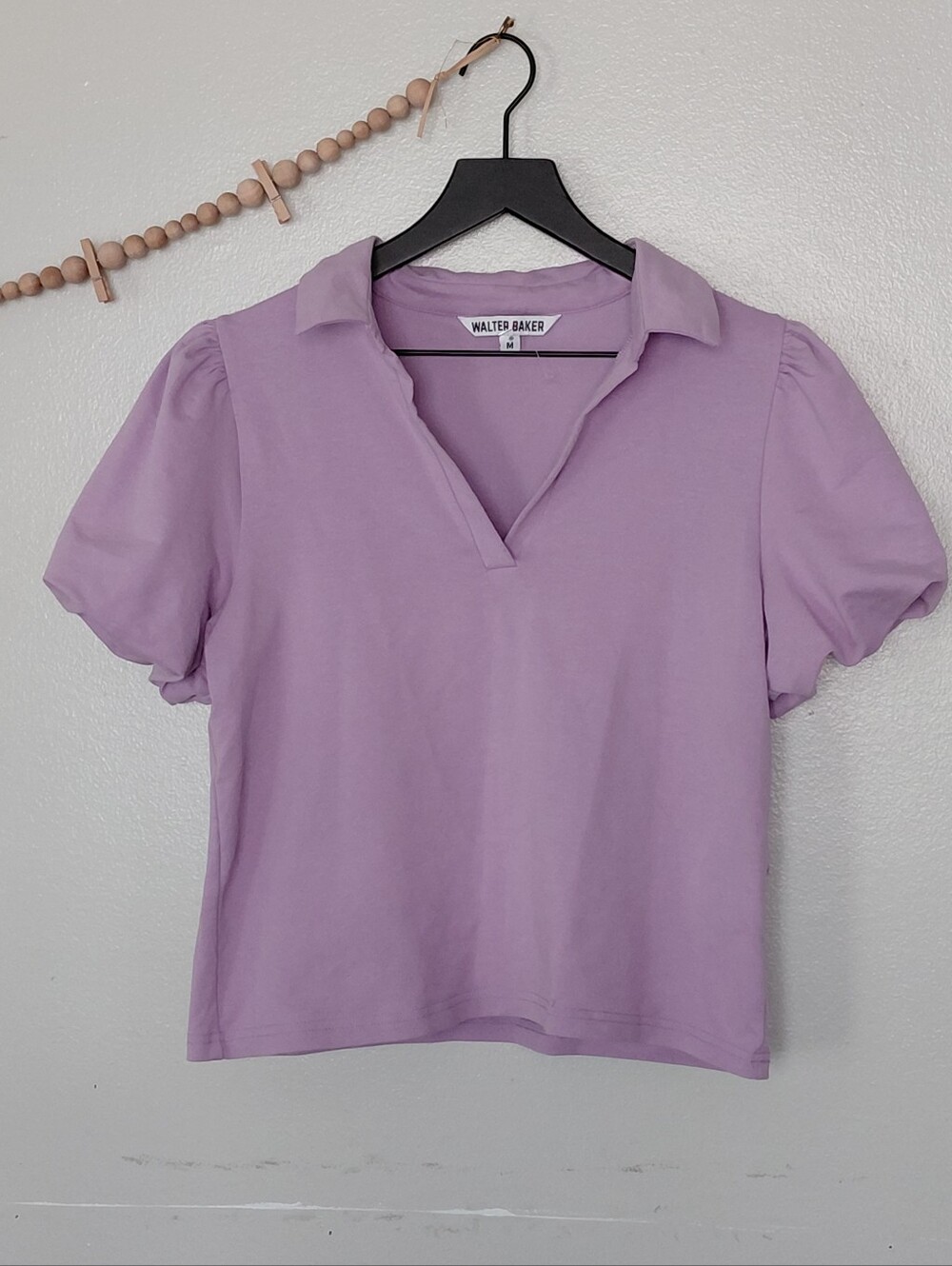 Walter Baker Lavender Puff Sleeve Polo Top Medium NWOT